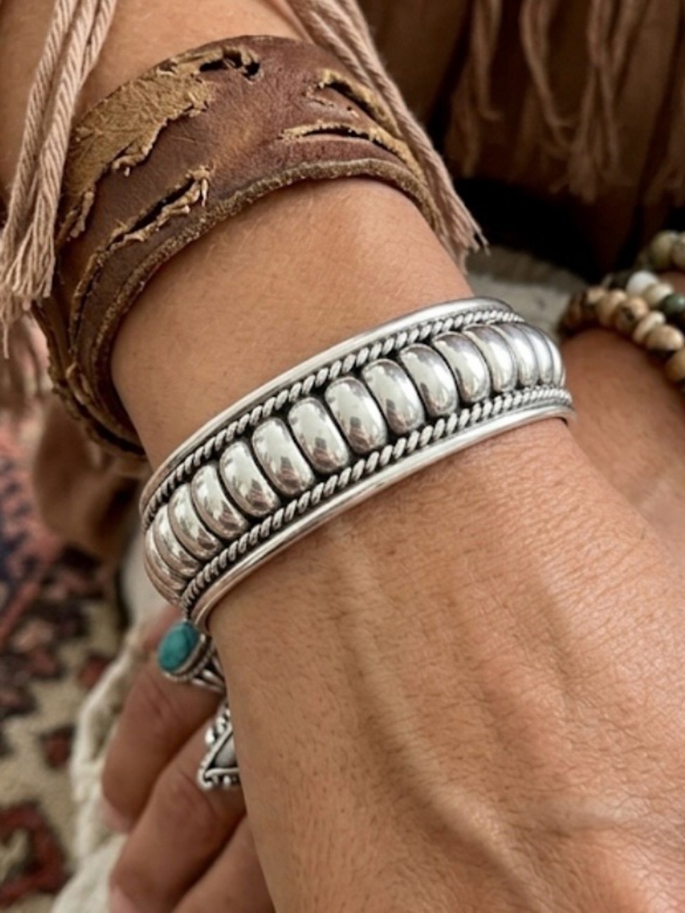 Navajo Sterling Silver Ribbed Cuff Bracelet by Colton Charley